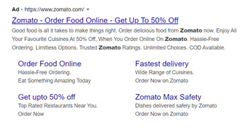 Google Ads Preview of Zomoto